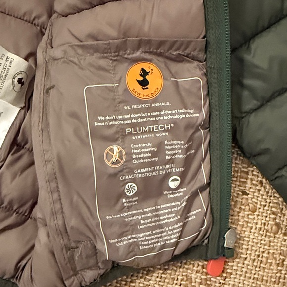 Save the Duck Olive Green Winter Jacket Puffer 2T Orange Hooded - Picture 7 of 8